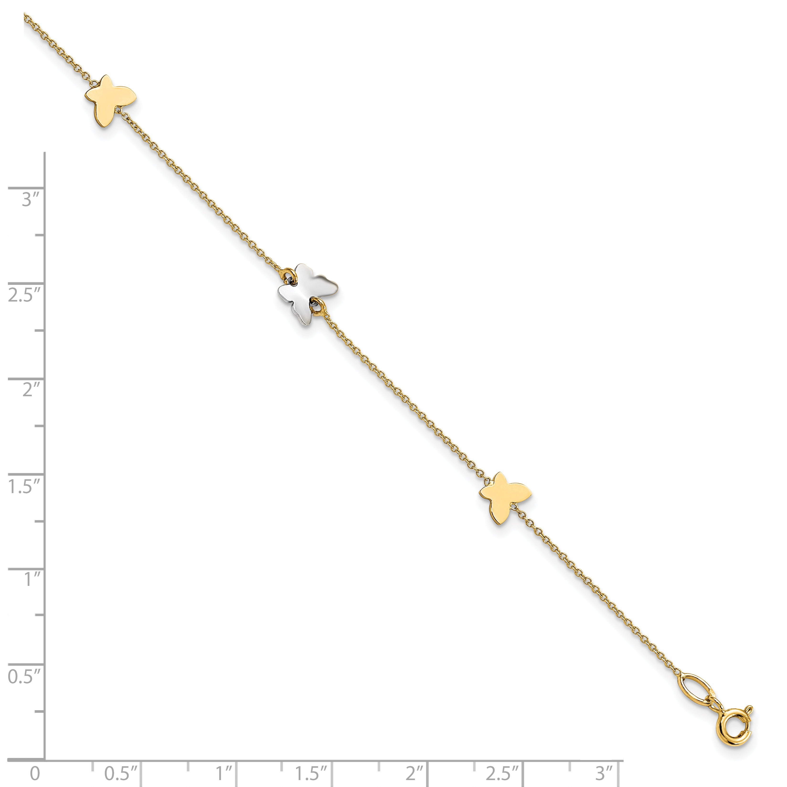 14k Two-tone Polished Butterfly w/ 1in ext  Anklet