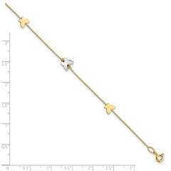 14k Two-tone Polished Butterfly w/ 1in ext  Anklet