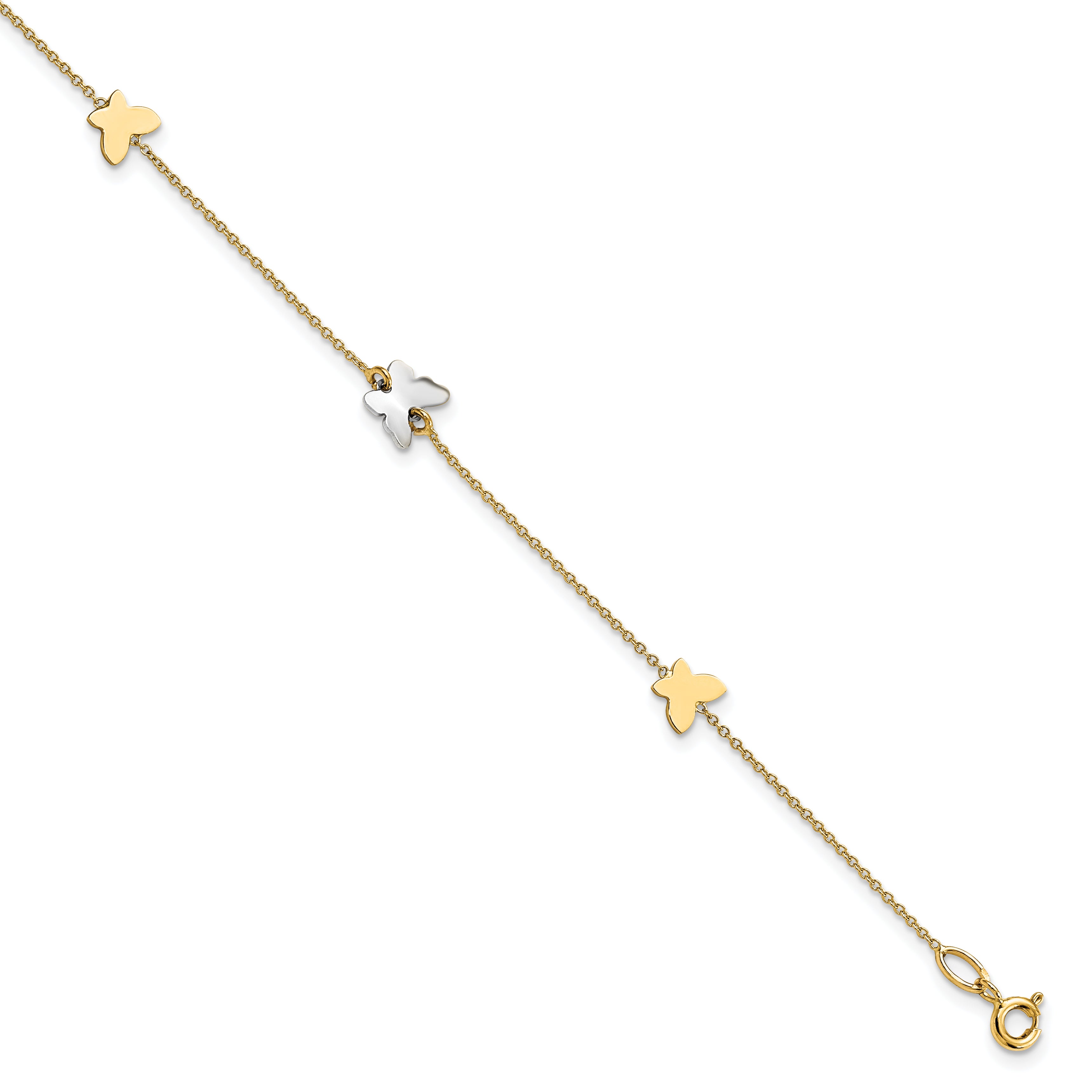 14k Two-tone Polished Butterfly w/ 1in ext  Anklet