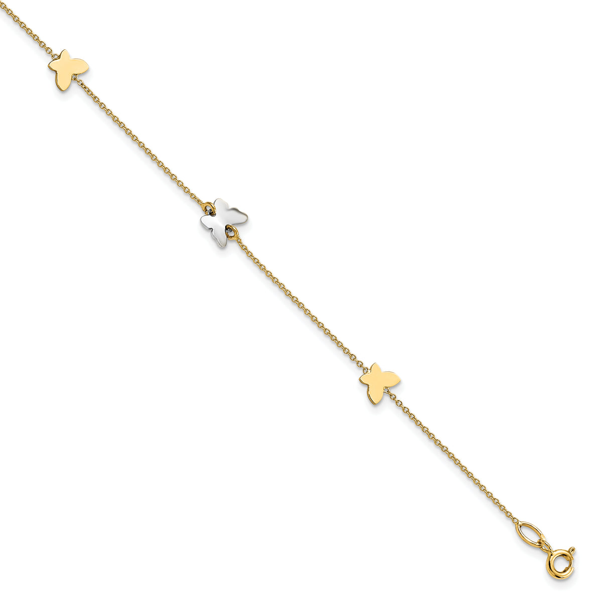 14k Two-tone Polished Butterfly w/ 1in ext  Anklet