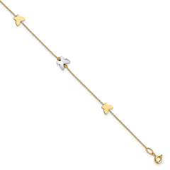 14k Two-tone Polished Butterfly w/ 1in ext  Anklet