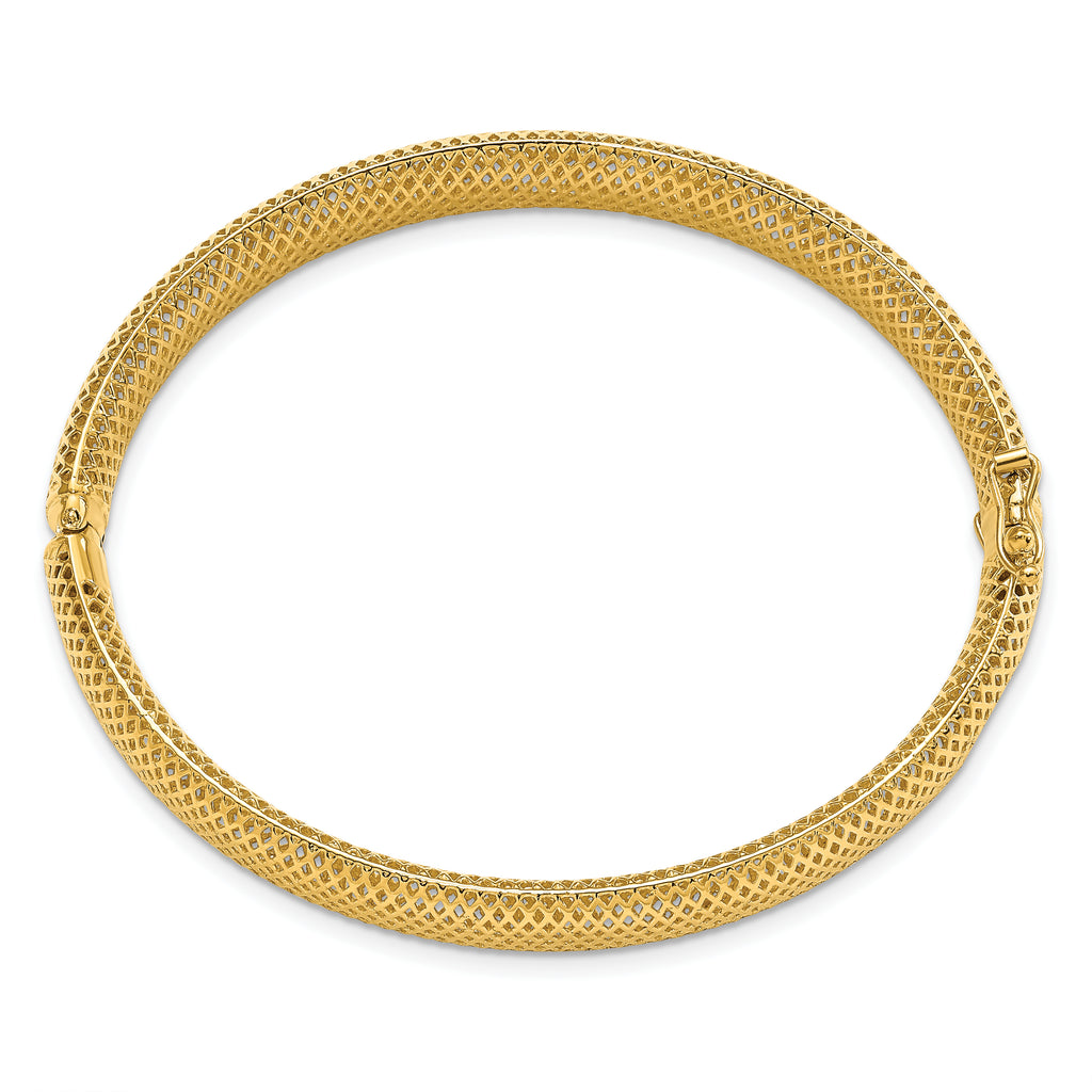 14K Polished Textured Hinged Bangle