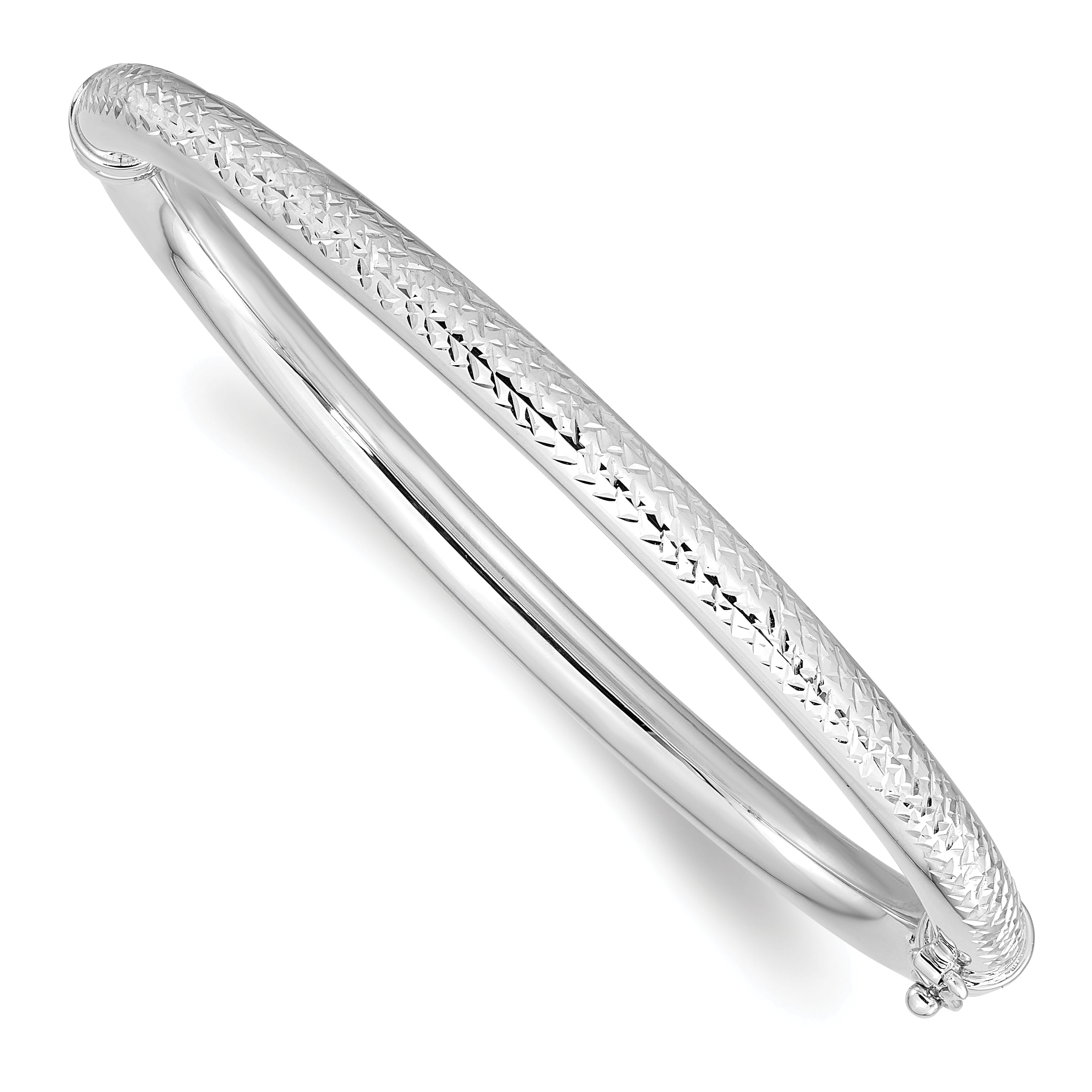 14K White Gold Polished D/C Hinged Bangle Main image