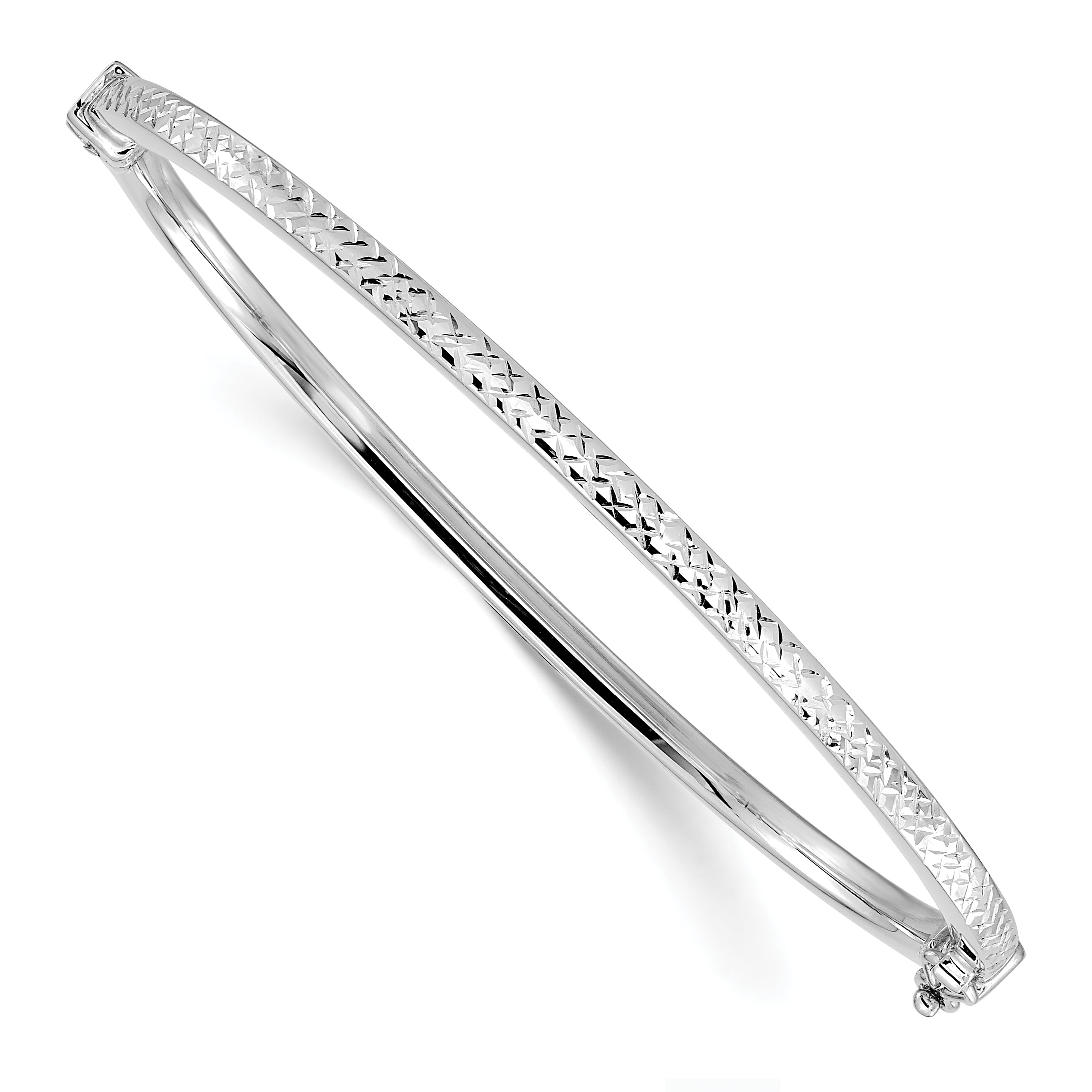 14K White Gold Polished D/C Hinged Bangle Main image