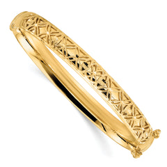 14K Polished and Textured Oval Hinged Bangle