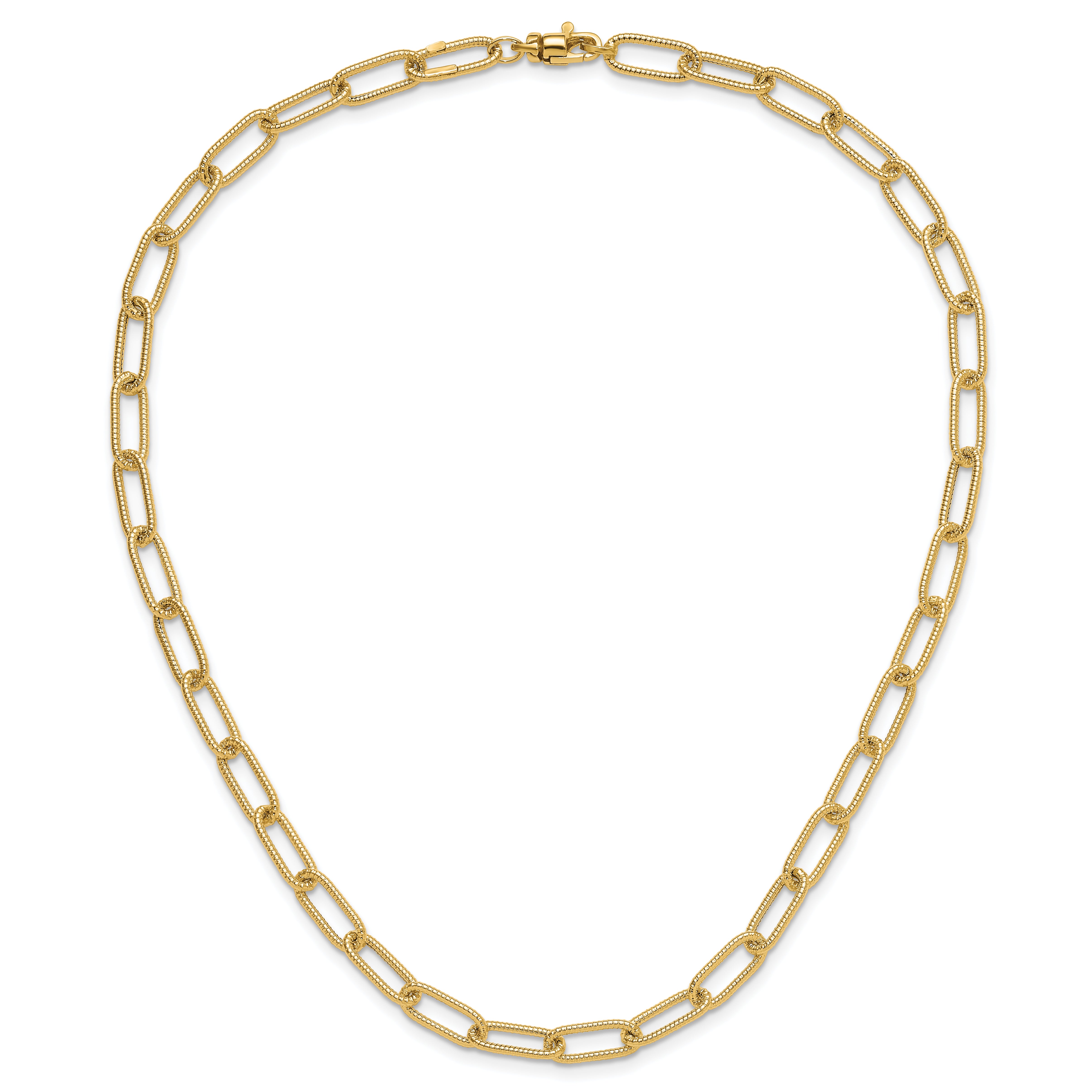 14k Polished Textured Oval Link Necklace