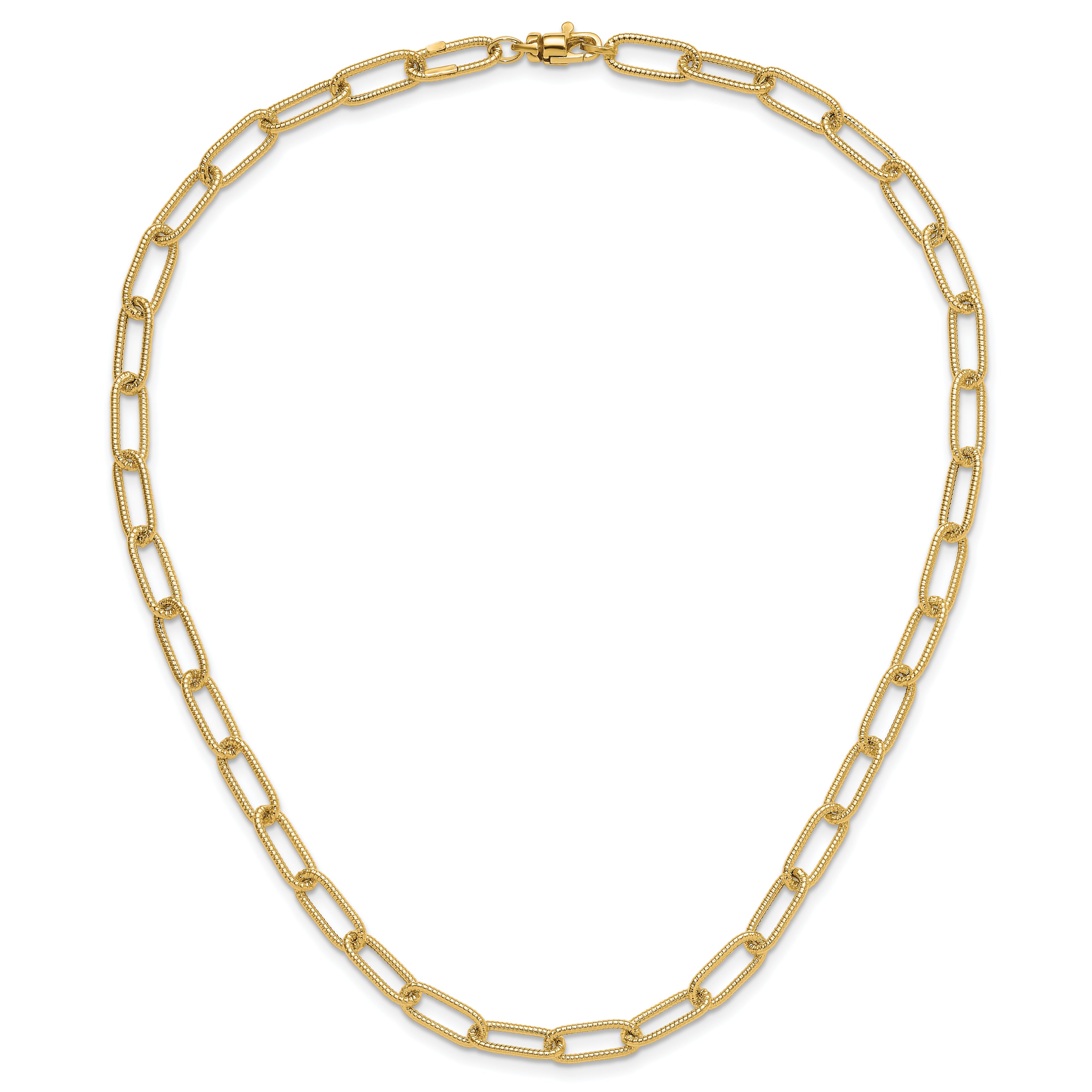 14k Polished Textured Oval Link Necklace