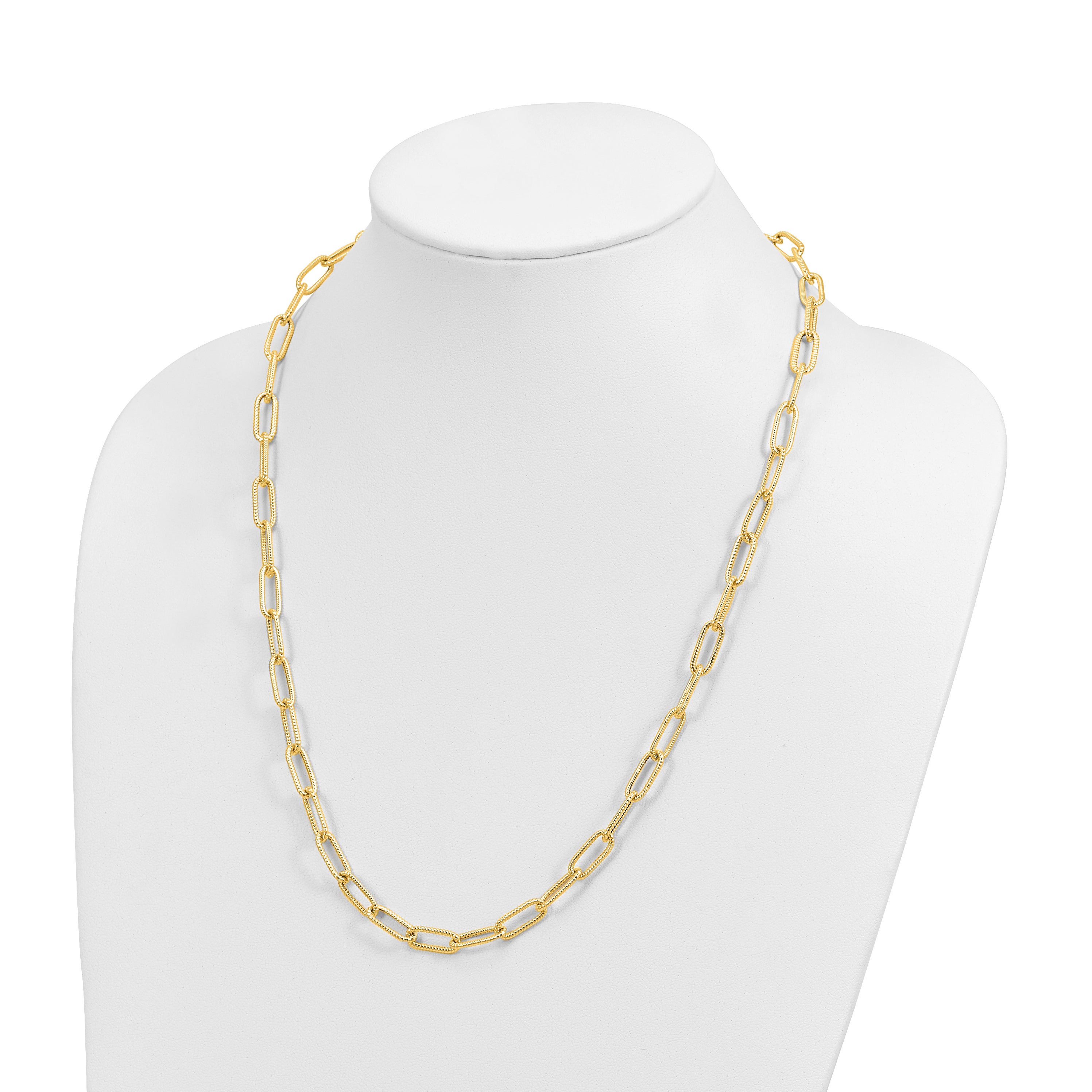 14k Polished Textured Oval Link Necklace