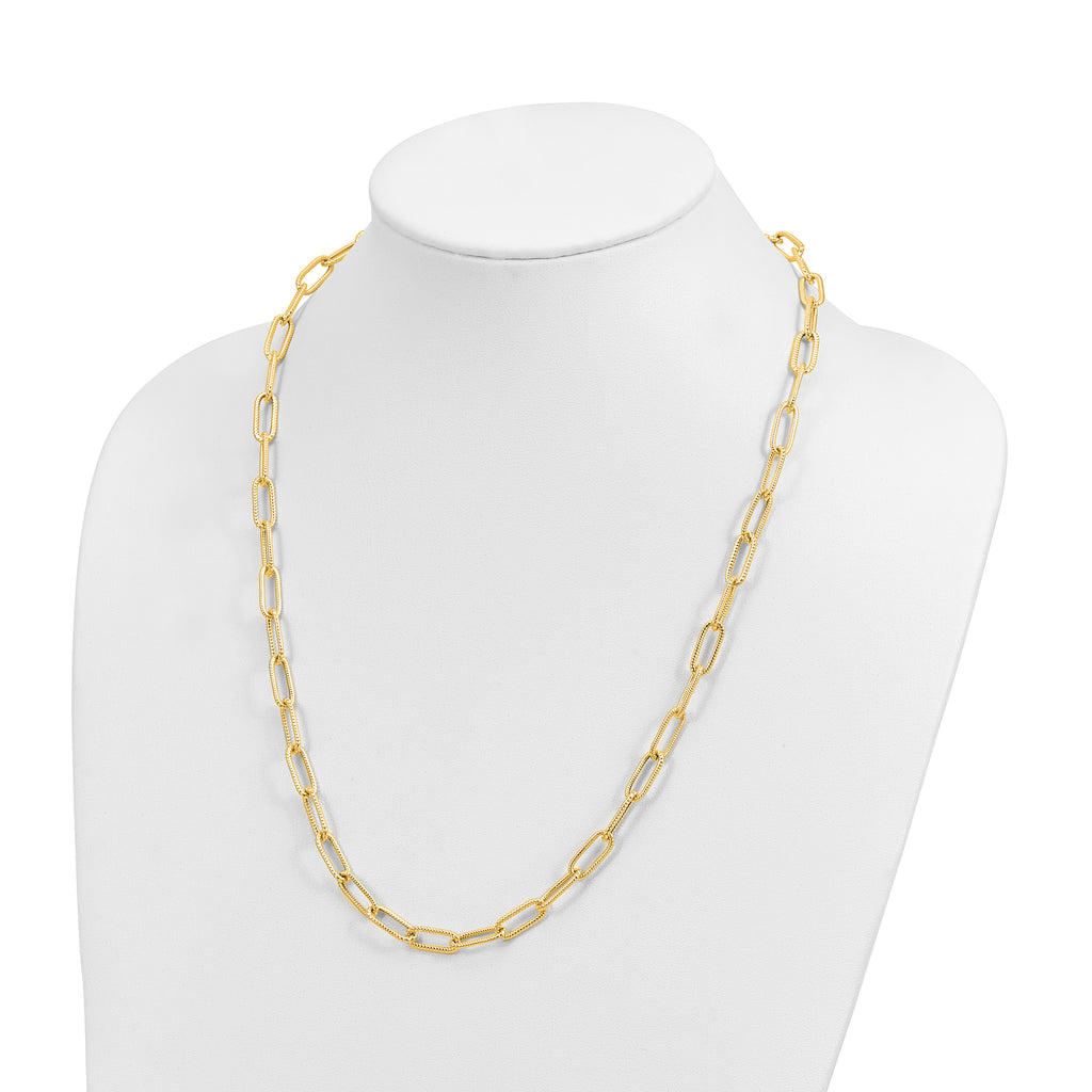 14k Polished Textured Oval Link Necklace