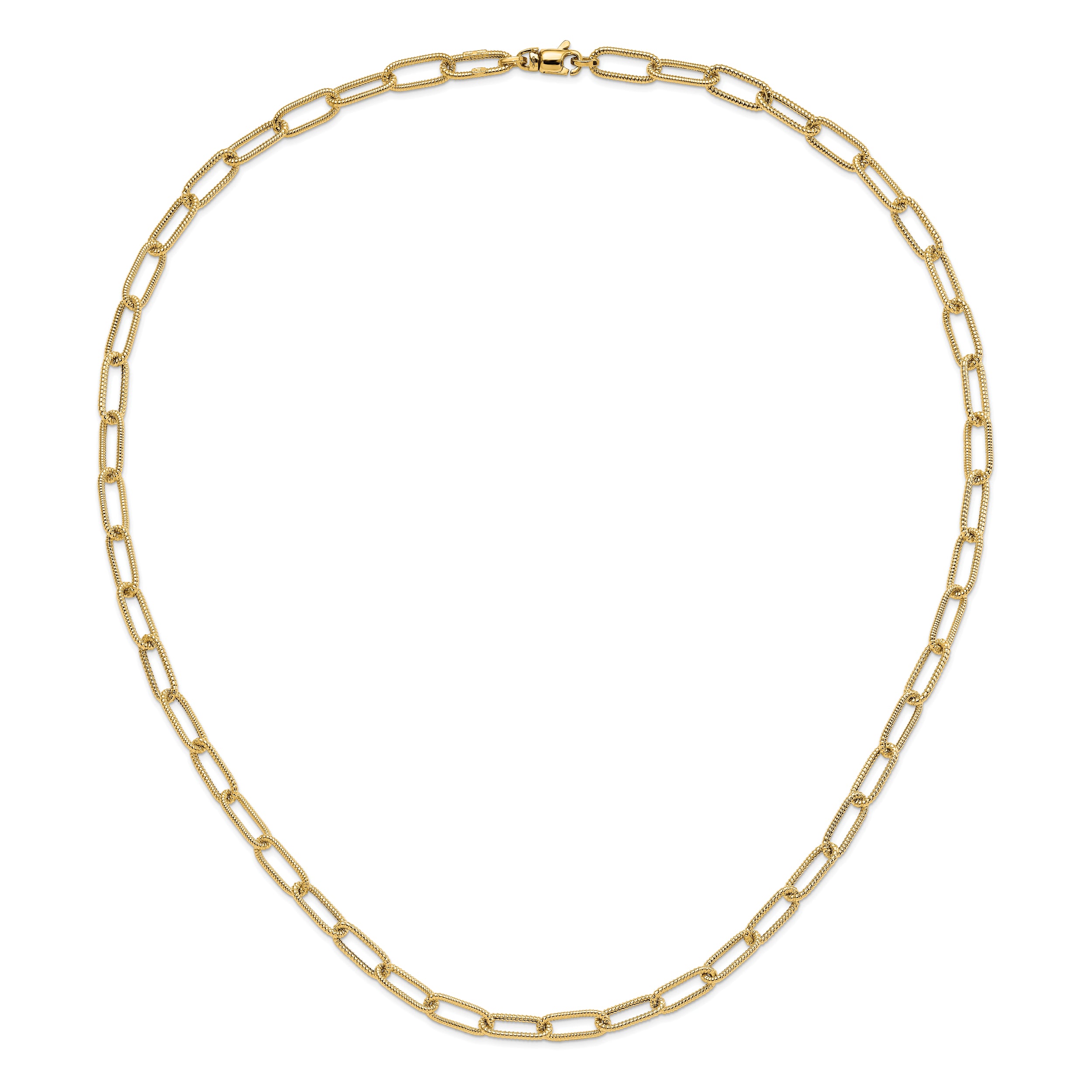 14k Polished Textured Oval Link Necklace