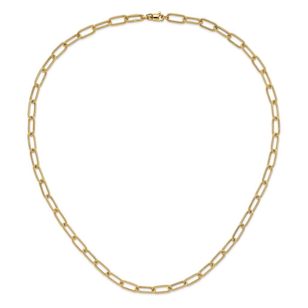 14k Polished Textured Oval Link Necklace