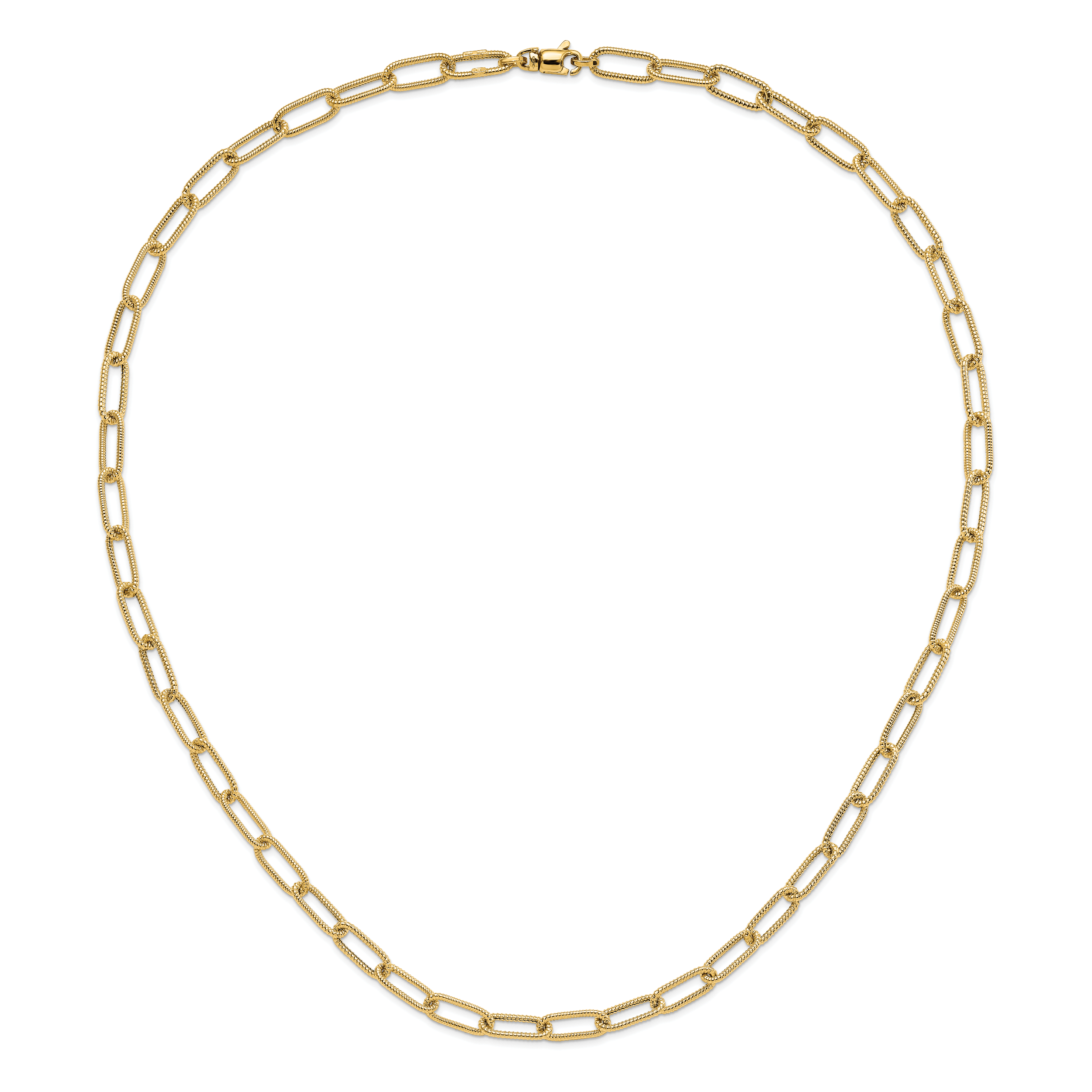 14k Polished Textured Oval Link Necklace