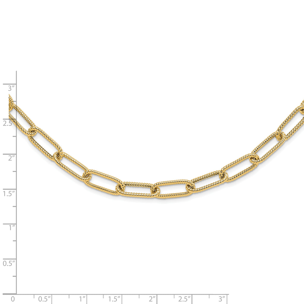 14k Polished Textured Oval Link Necklace