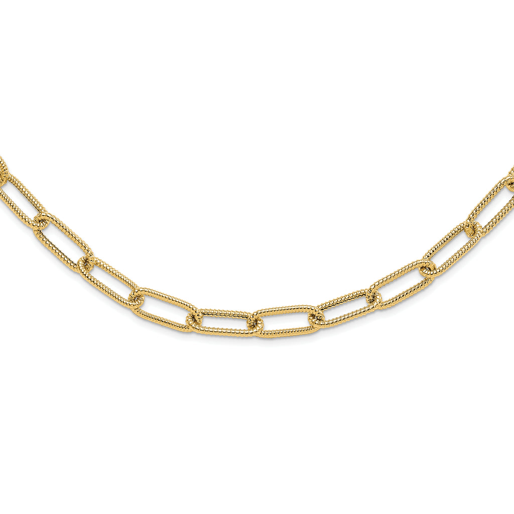 14k Polished Textured Oval Link Necklace
