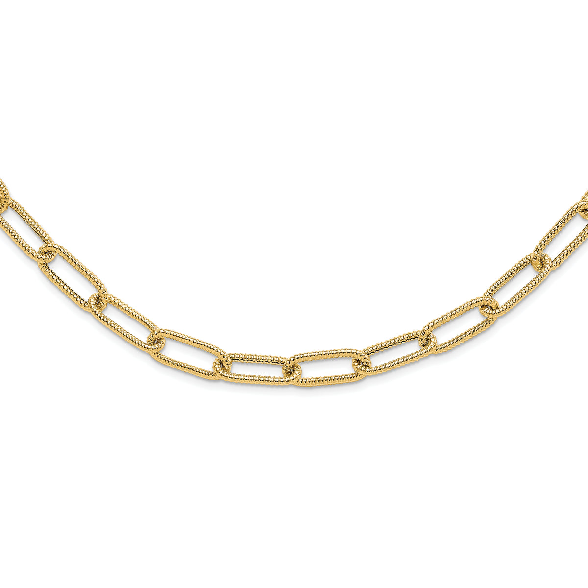 14k Polished Textured Oval Link Necklace