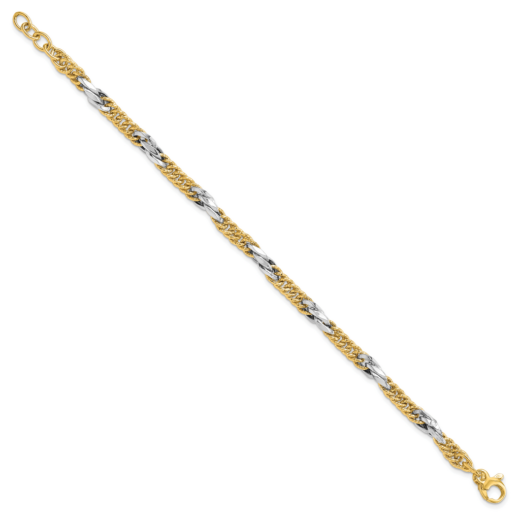 14k Two-tone Polished D/C Link w/ .5in ext. Bracelet