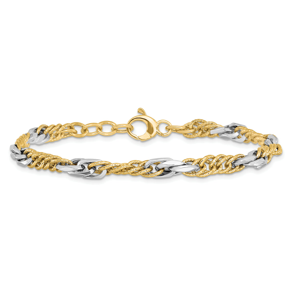 14k Two-tone Polished D/C Link w/ .5in ext. Bracelet