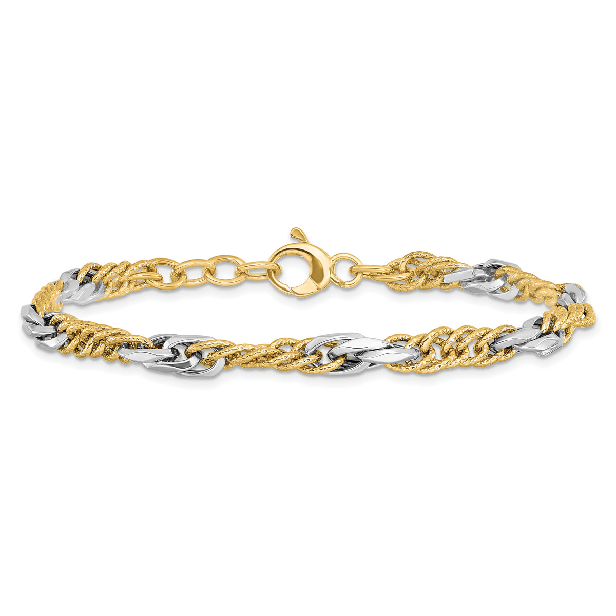 14k Two-tone Polished D/C Link w/ .5in ext. Bracelet