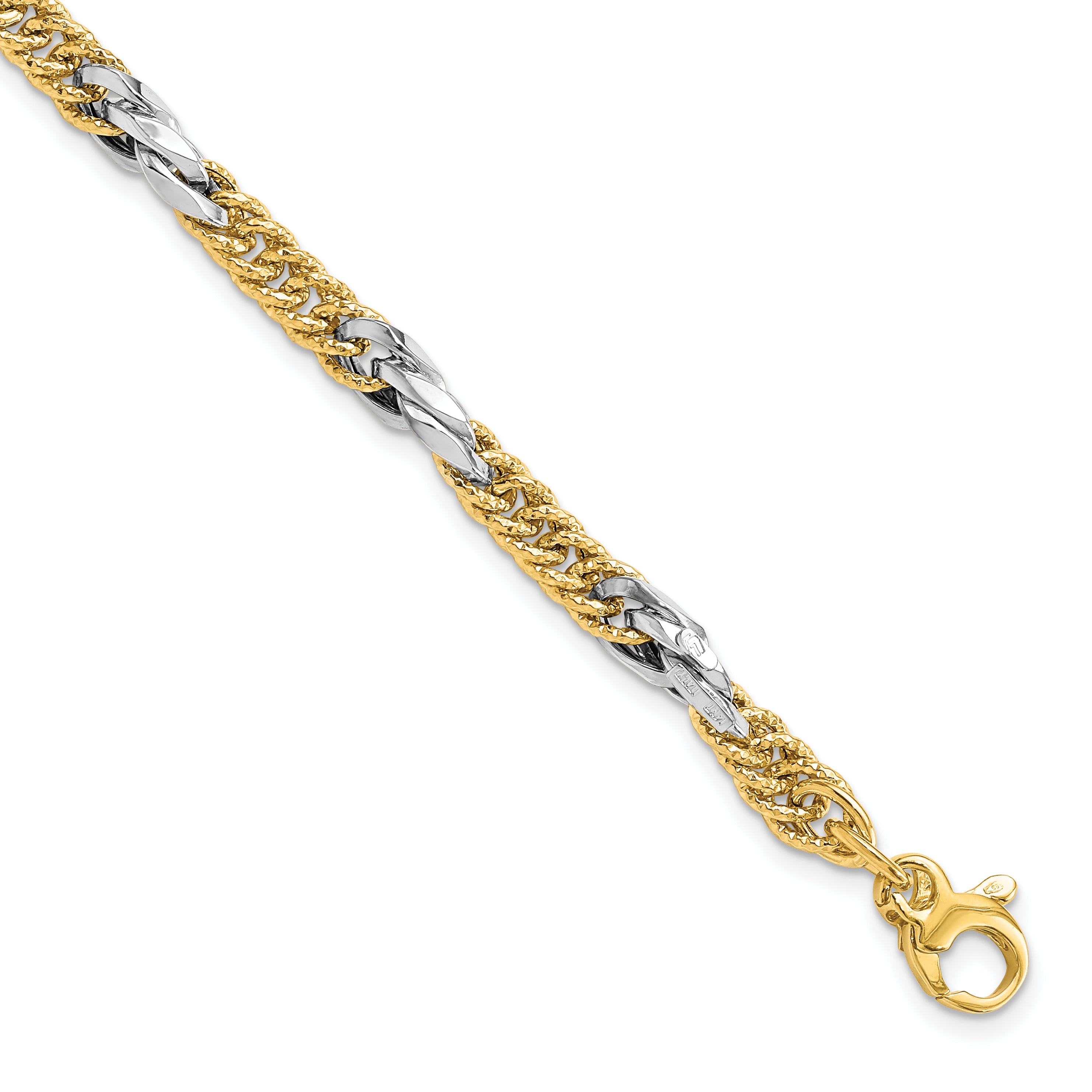 14k Two-tone Polished D/C Link w/ .5in ext. Bracelet Main image