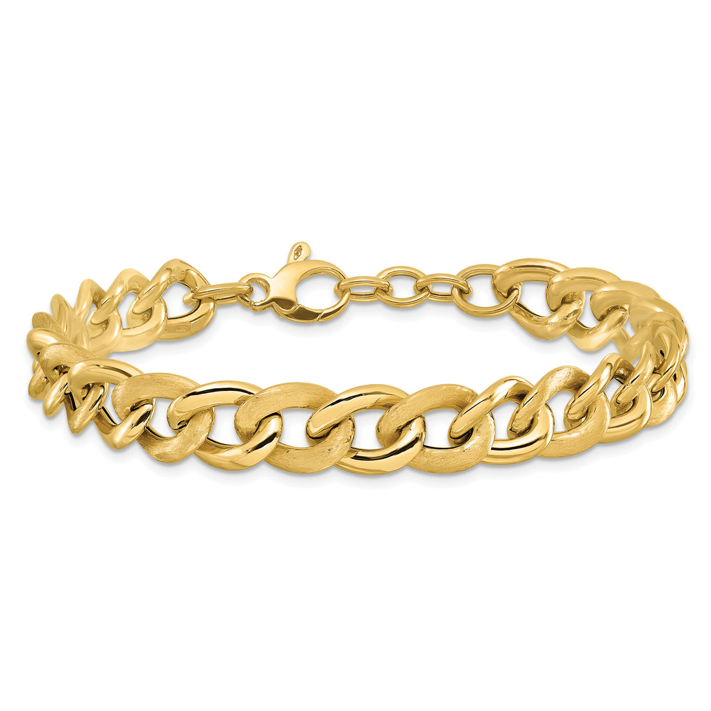 14k Polished Scratch-finish Link w/ .75in ext. Bracelet