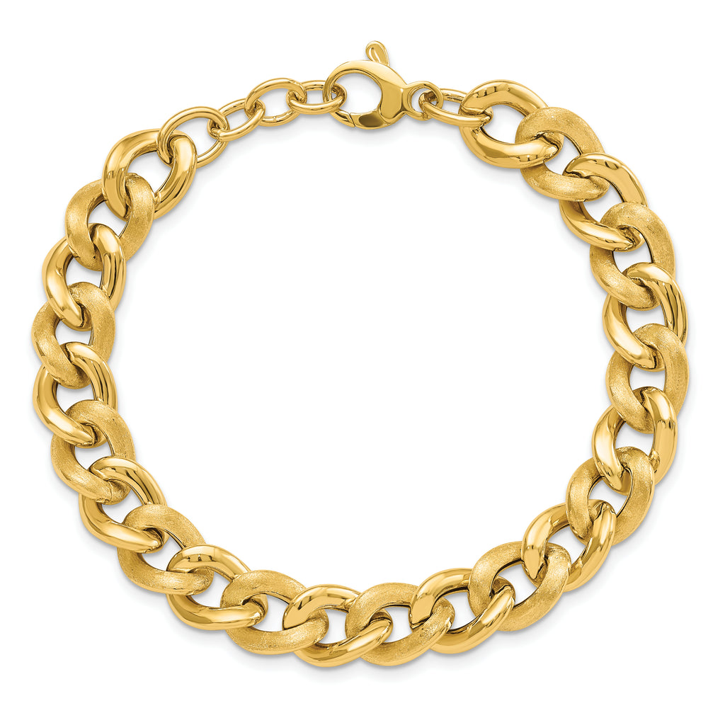 14k Polished Scratch-finish Link w/ .75in ext. Bracelet