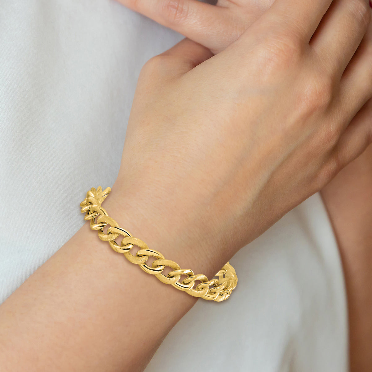14k Polished Scratch-finish Link w/ .75in ext. Bracelet