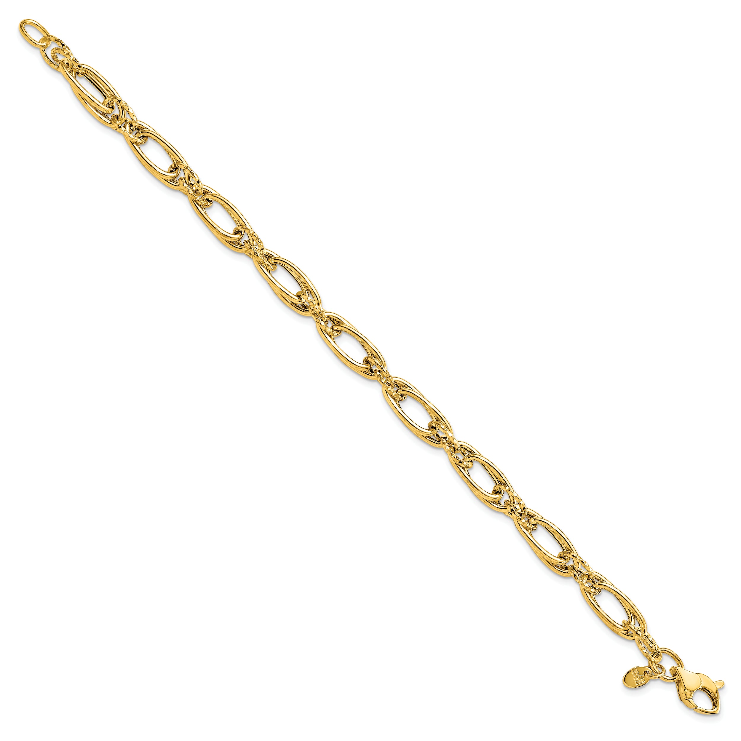 14K Polished Diamond-cut Fancy Link Bracelet