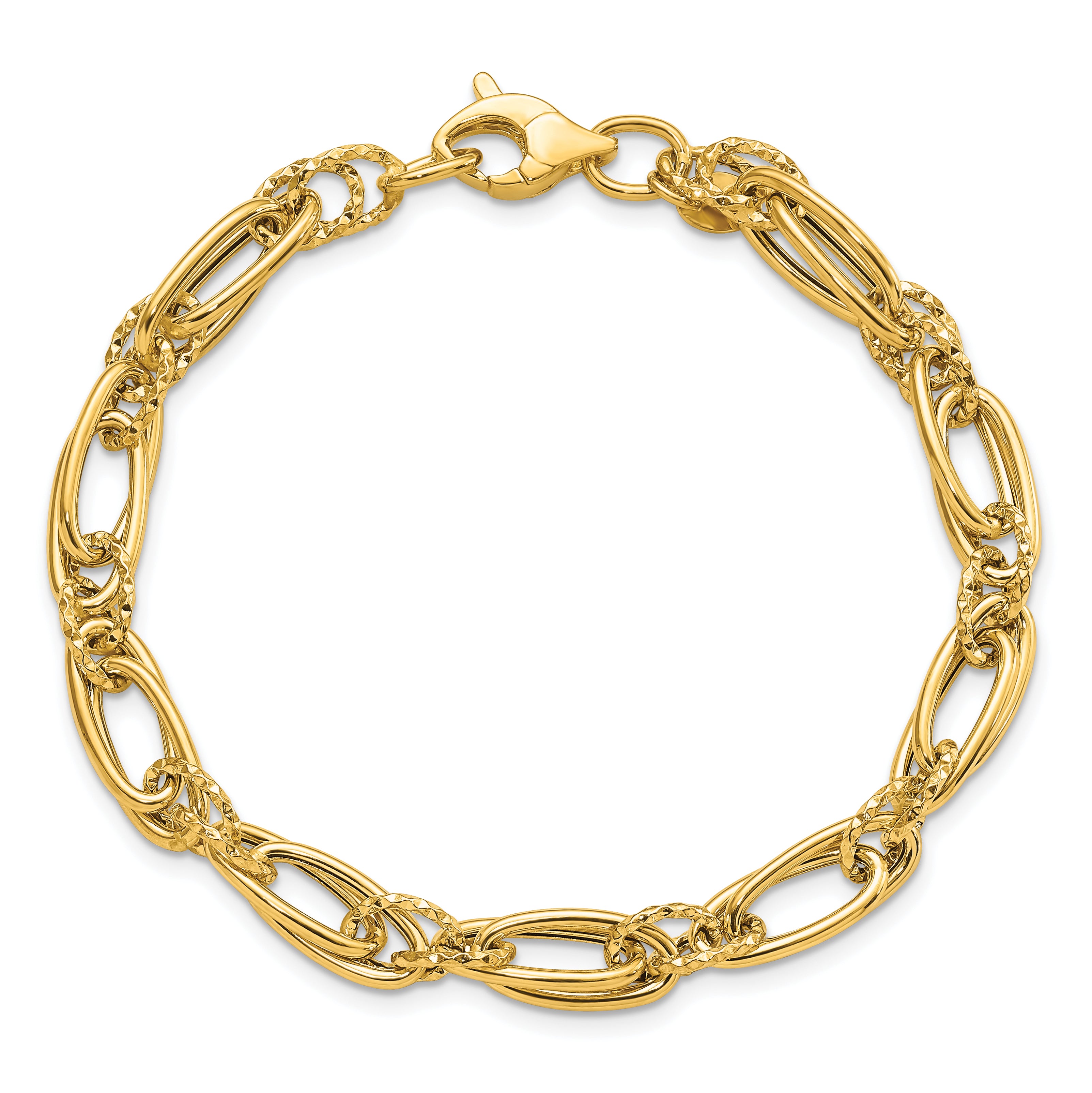 14K Polished Diamond-cut Fancy Link Bracelet
