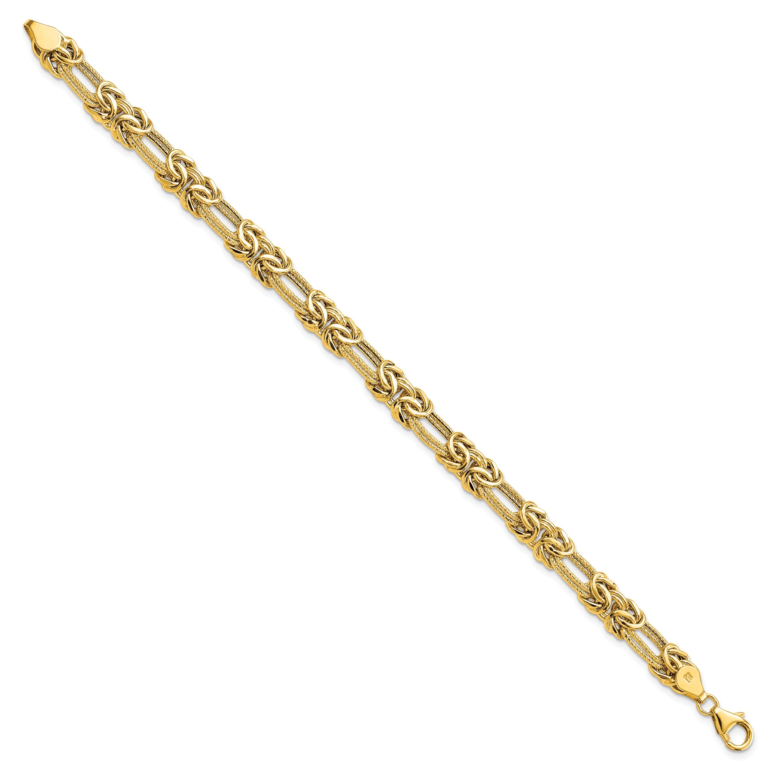 14k Polished Textured Fancy Link Bracelet