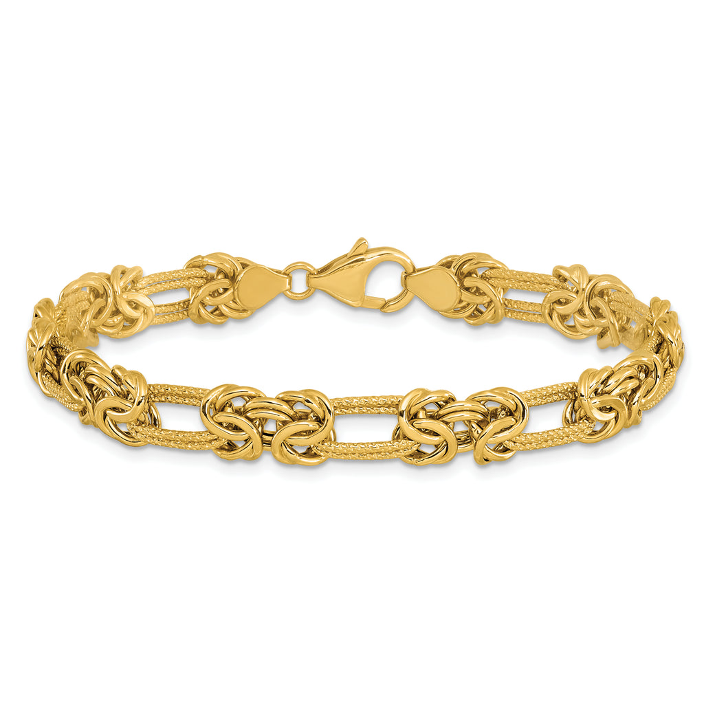 14k Polished Textured Fancy Link Bracelet