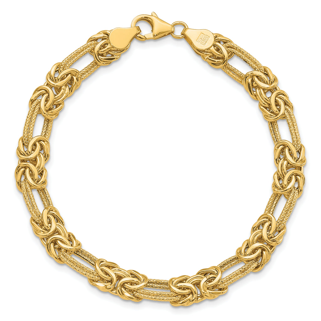 14k Polished Textured Fancy Link Bracelet