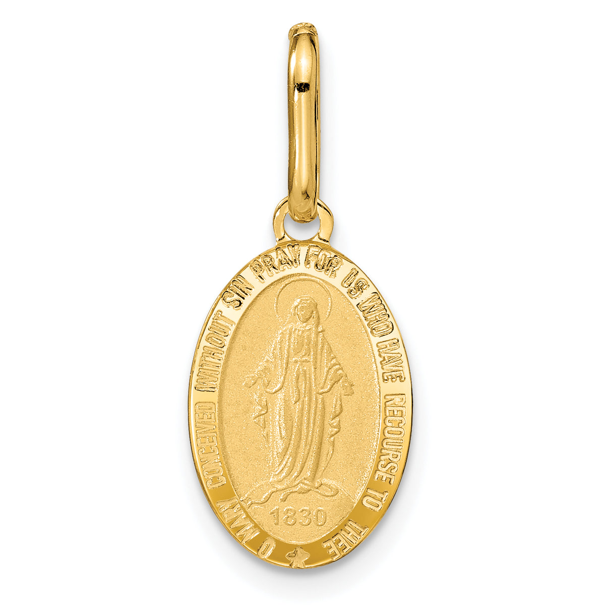 Oval Miraculous Medal Pendant in 14K Yellow Gold, 24mm Brushed & Satin - Sophia Jewelers Main image