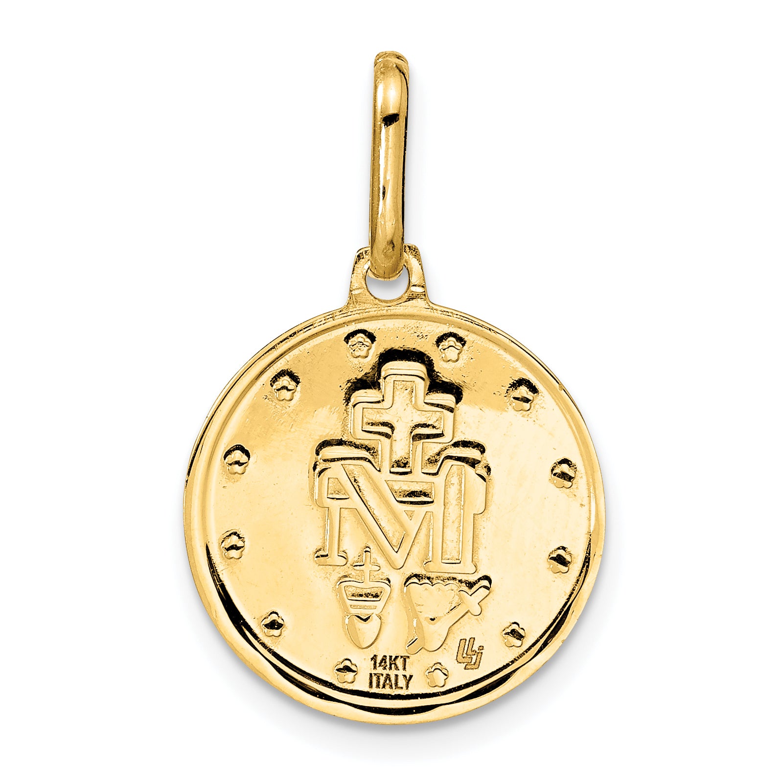 14k Polished and Matte Round Miraculous Medal