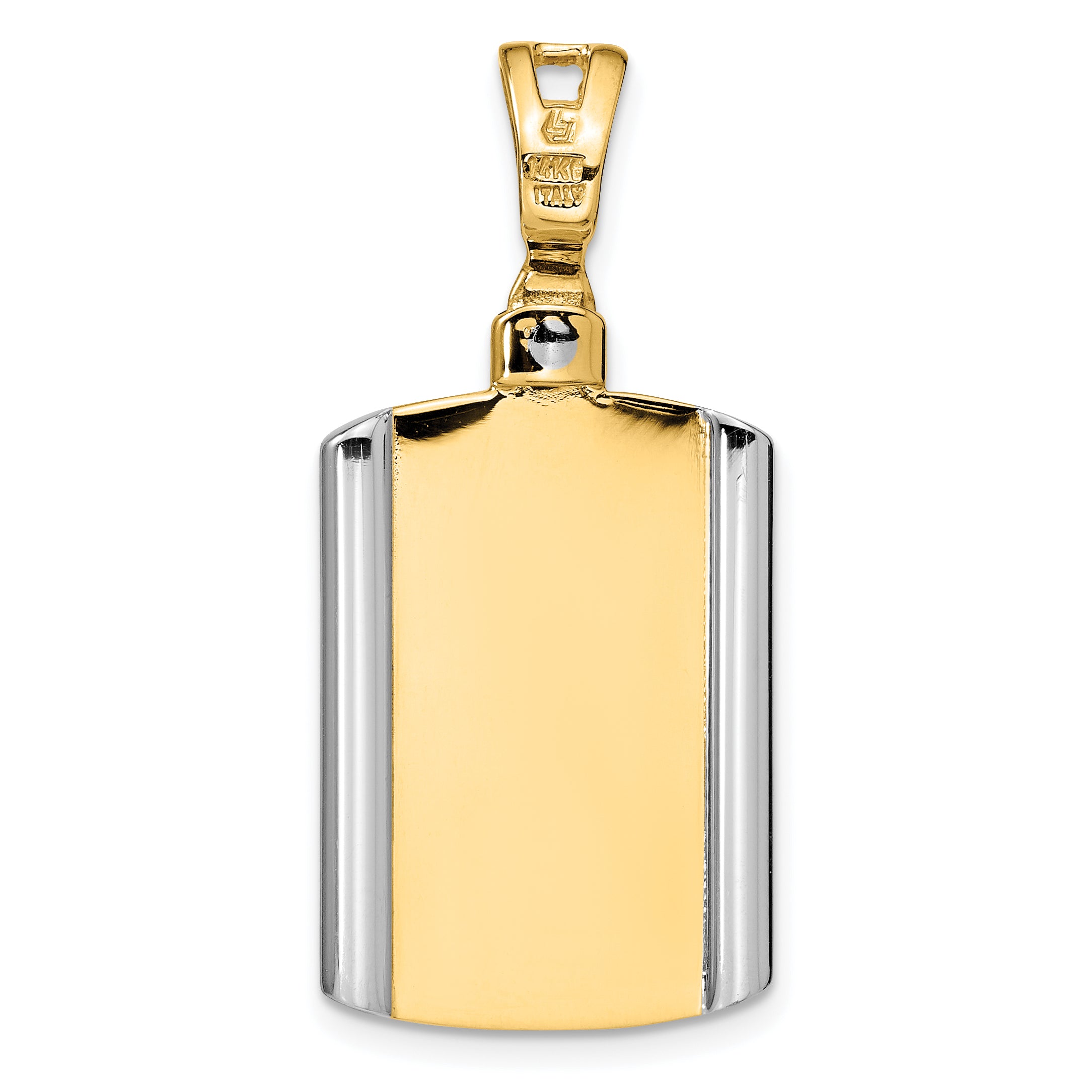 14K Two-tone Brushed Cross Dog Tag Pendant