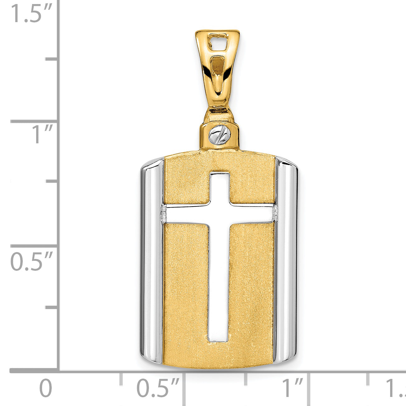 14K Two-tone Brushed Cross Dog Tag Pendant