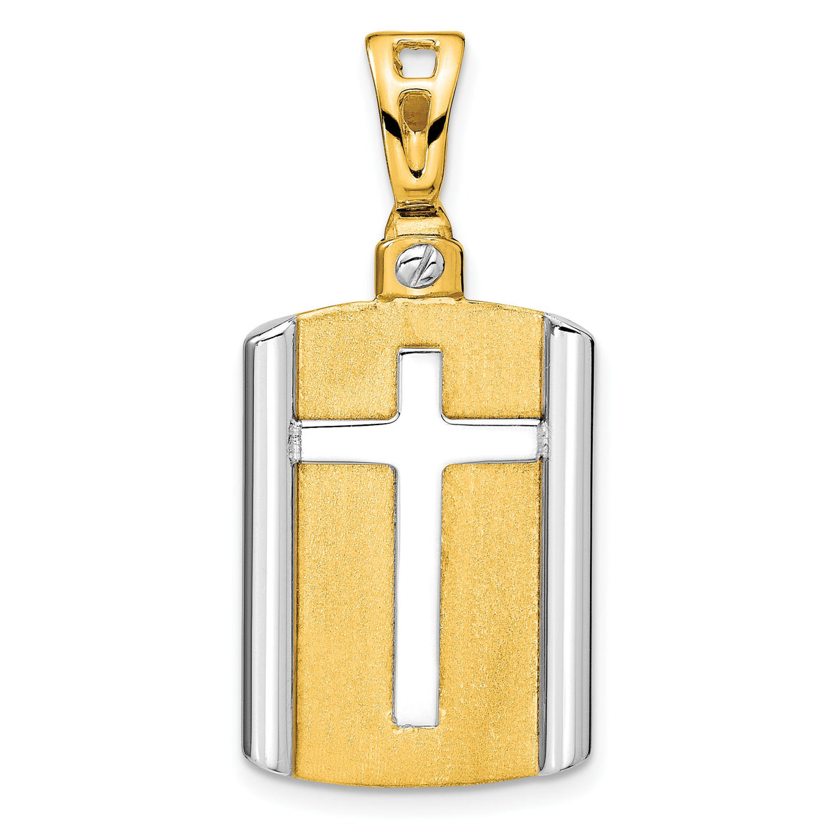 Cross Dog Tag Pendant in 14K Two-Tone Gold, 35mm Brushed & Polished - Sophia Jewelers Main image