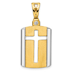 14K Two-tone Brushed Cross Dog Tag Pendant