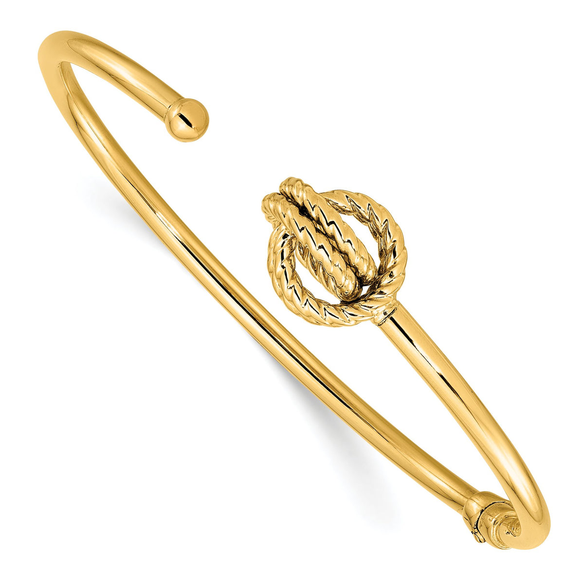 Love Knot Bangle in 14K Yellow Gold, 3mm Textured Hinged - Sophia Jewelers Main image