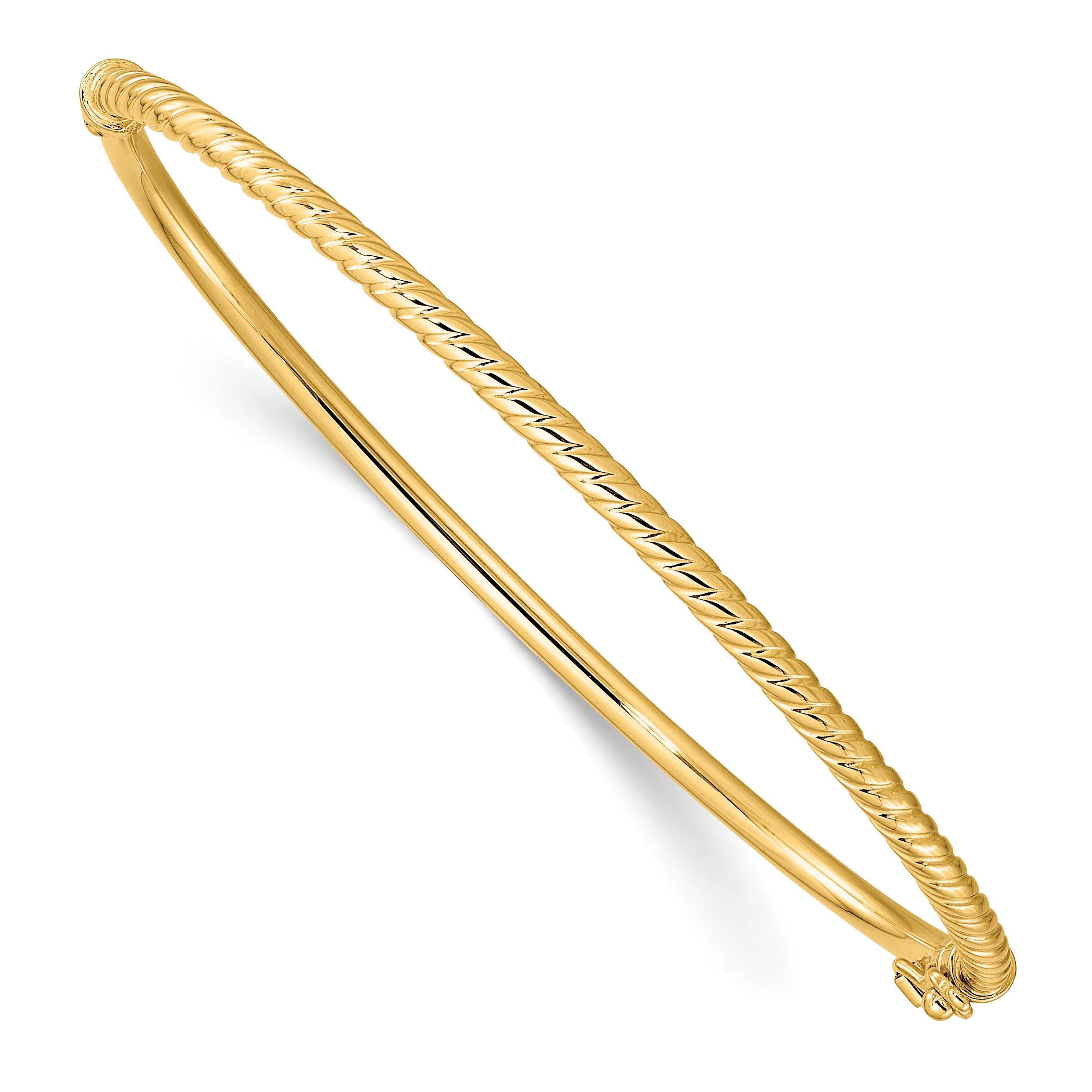 14K Polished Textured Hinged Bangle Secondary image