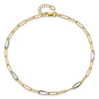 14K Two-tone Paperclip Link 9 inch Plus 1 inch Extender - Total 10 inch Anklet