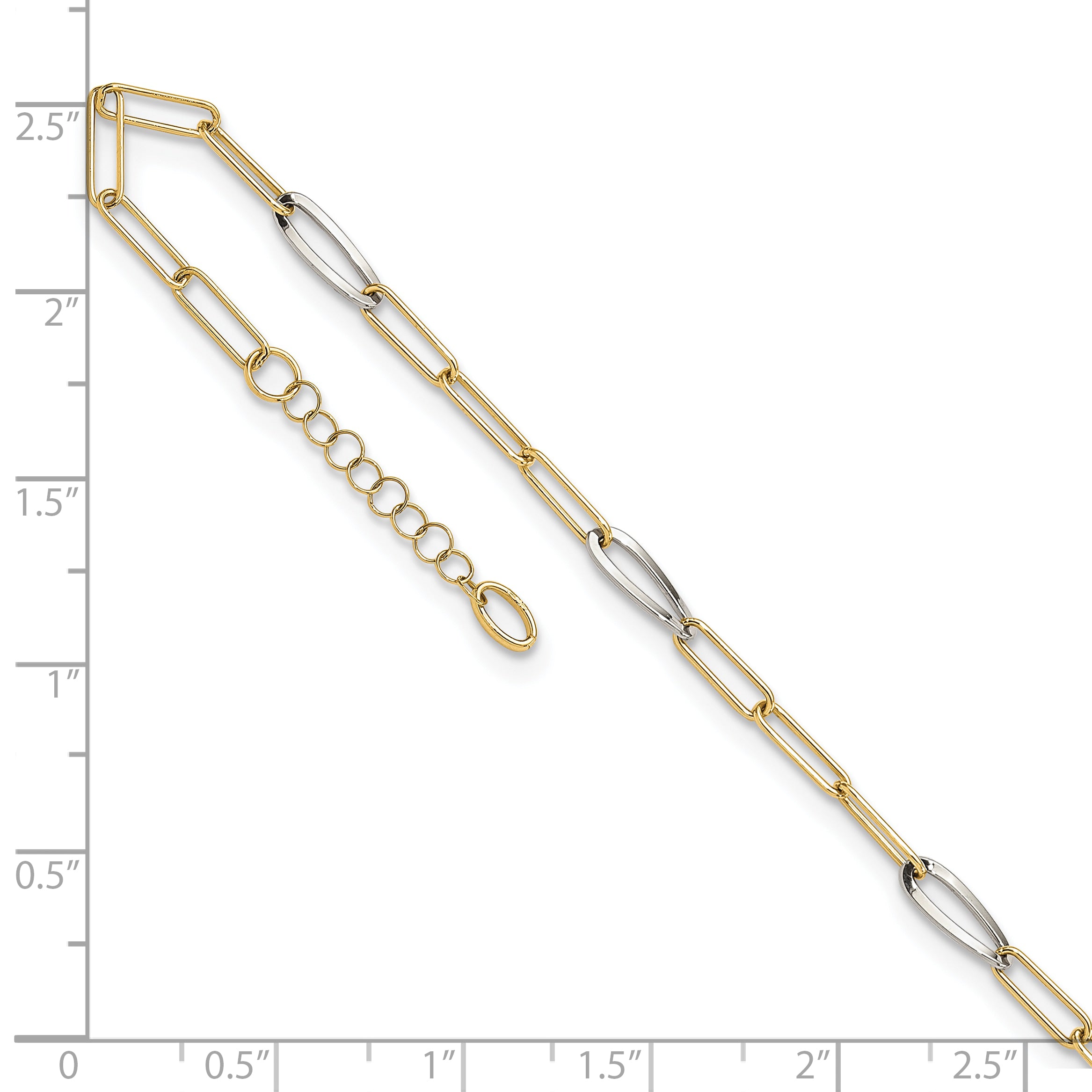 14K Two-tone Paperclip Link 9 inch Plus 1 inch Extender - Total 10 inch Anklet