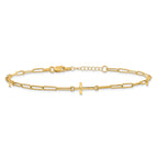 14K Cross and Paperclip Link 3-Station 9 inch Plus 1inch Extender - Total 10 inch Anklet