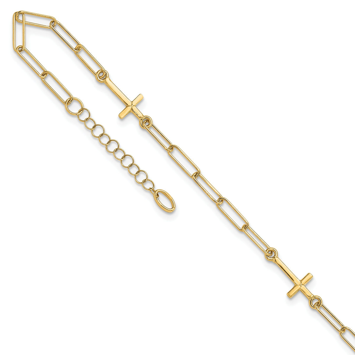 Cross & Paperclip Link Station Anklet in 14K Yellow Gold, 9 Inch - Sophia Jewelers Main image