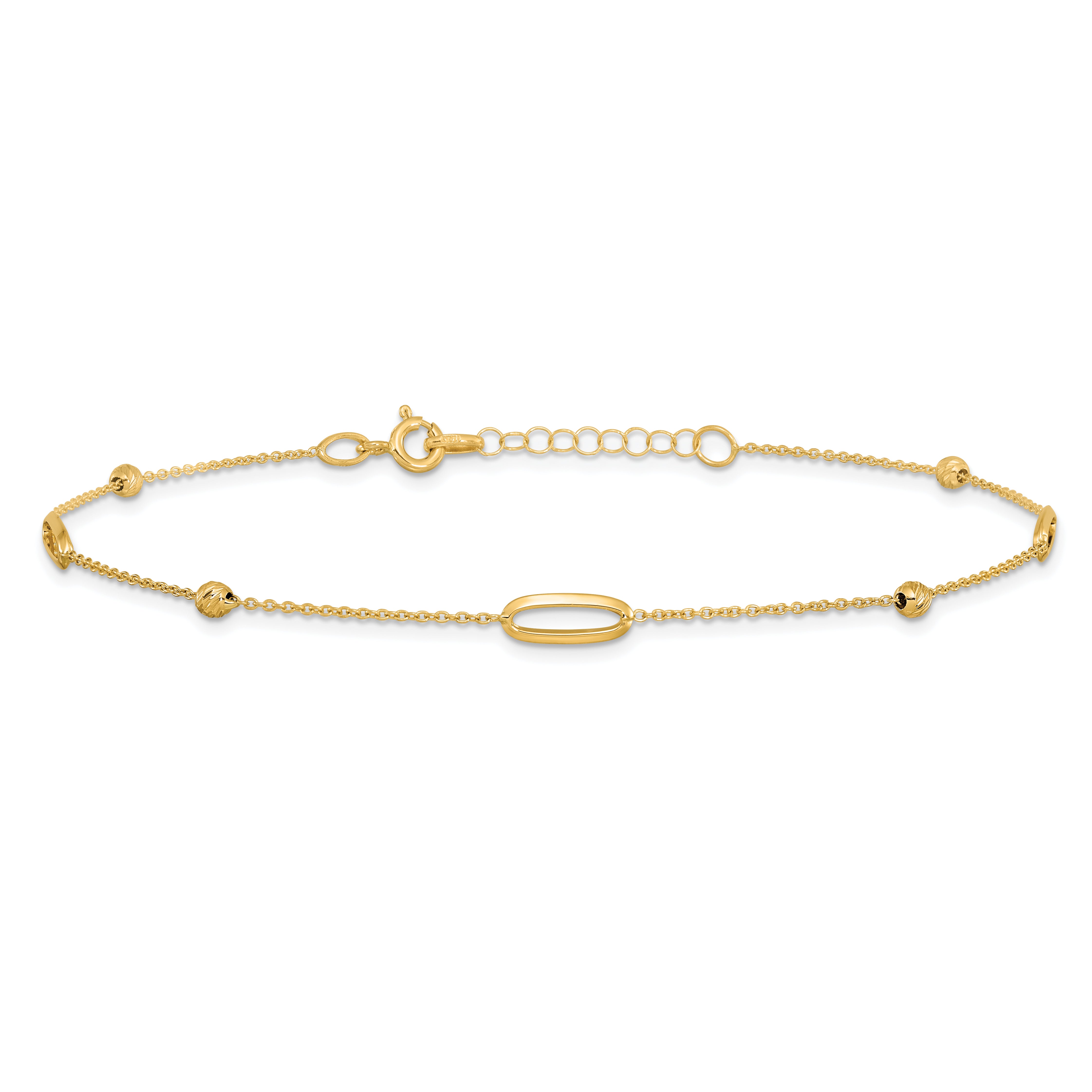 14K Ovals and Beads 9 inch Plus 1 inch Extender - Total 10 inch Anklet