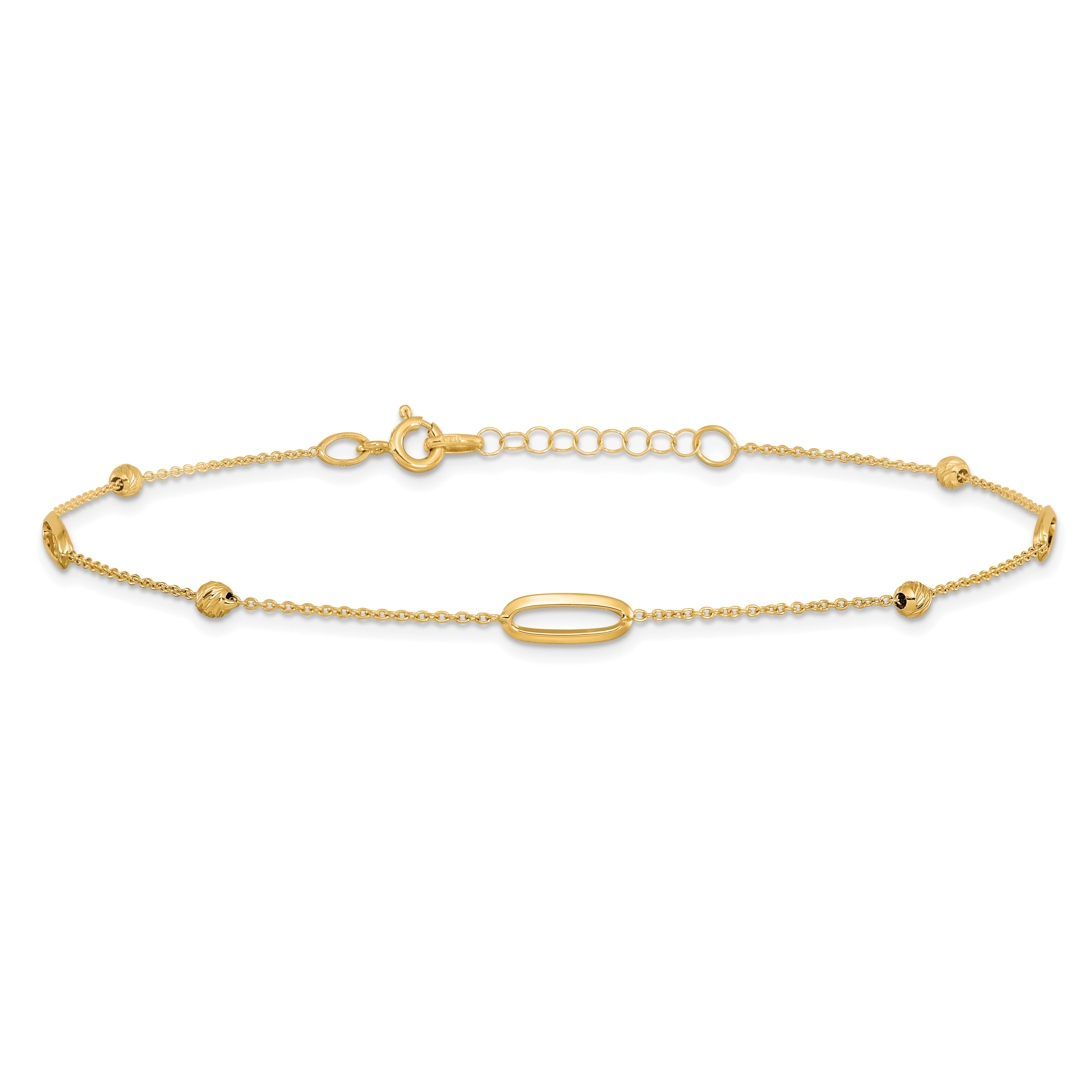 14K Ovals and Beads 9 inch Plus 1 inch Extender - Total 10 inch Anklet