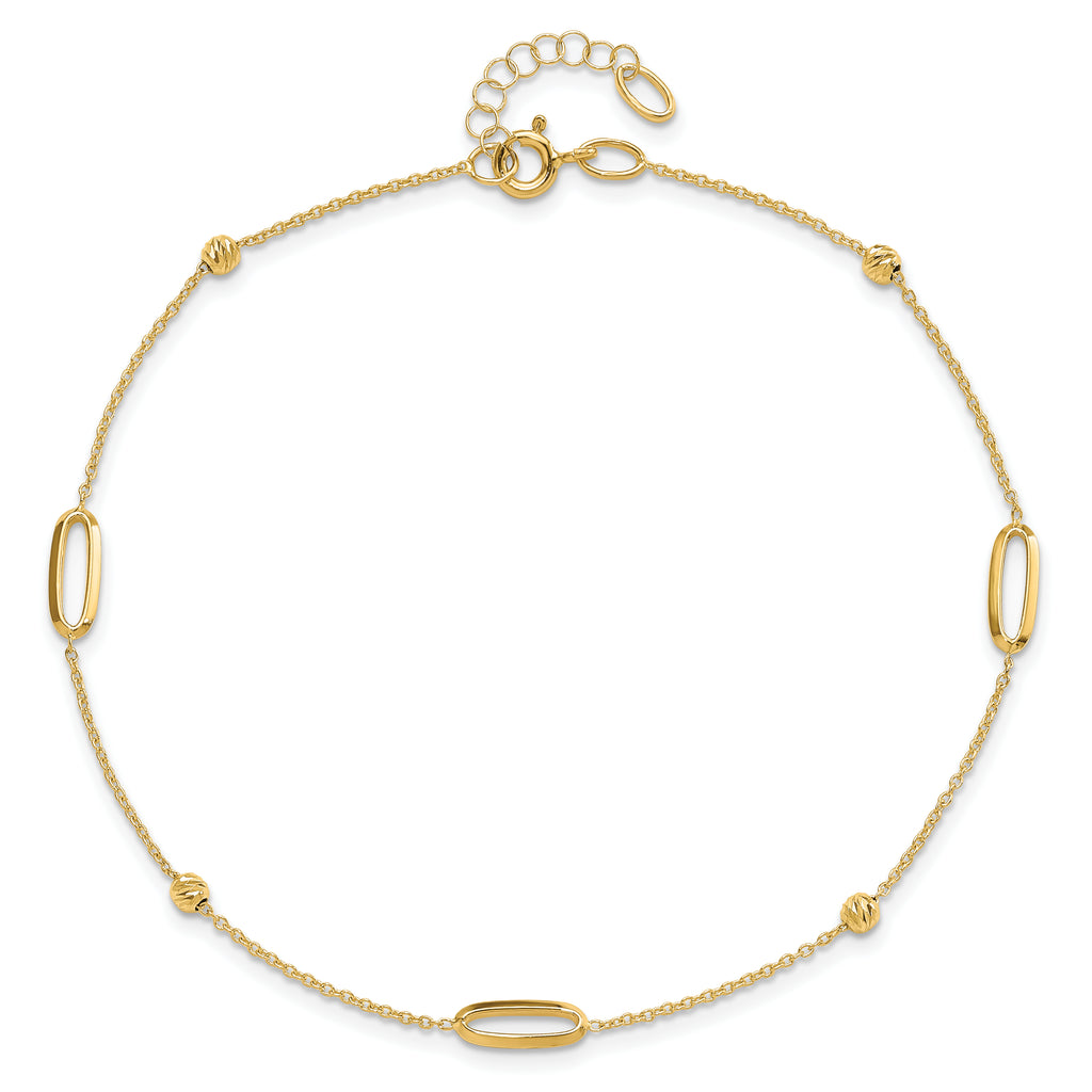 14K Ovals and Beads 9 inch Plus 1 inch Extender - Total 10 inch Anklet