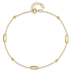 14K Ovals and Beads 9 inch Plus 1 inch Extender - Total 10 inch Anklet