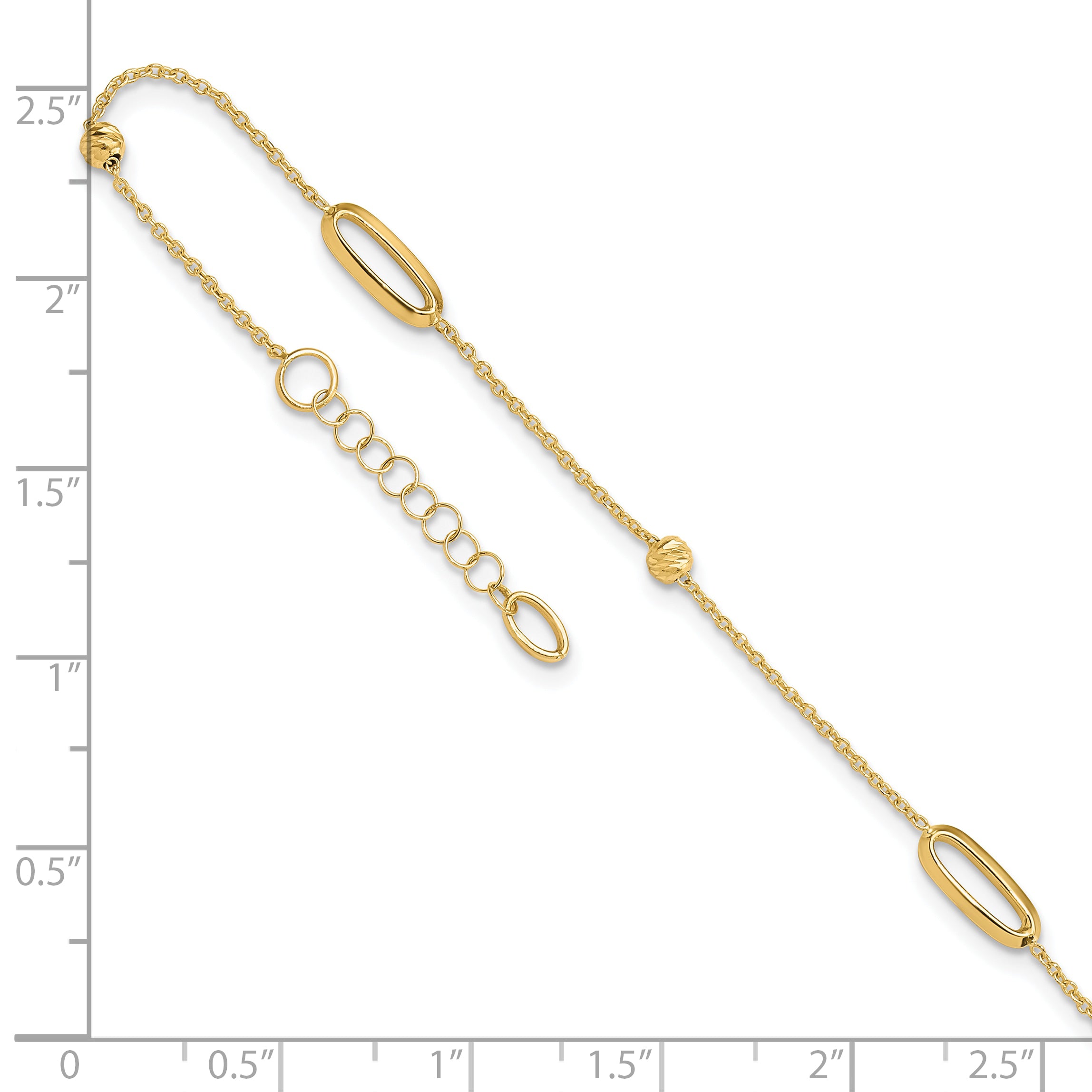 14K Ovals and Beads 9 inch Plus 1 inch Extender - Total 10 inch Anklet