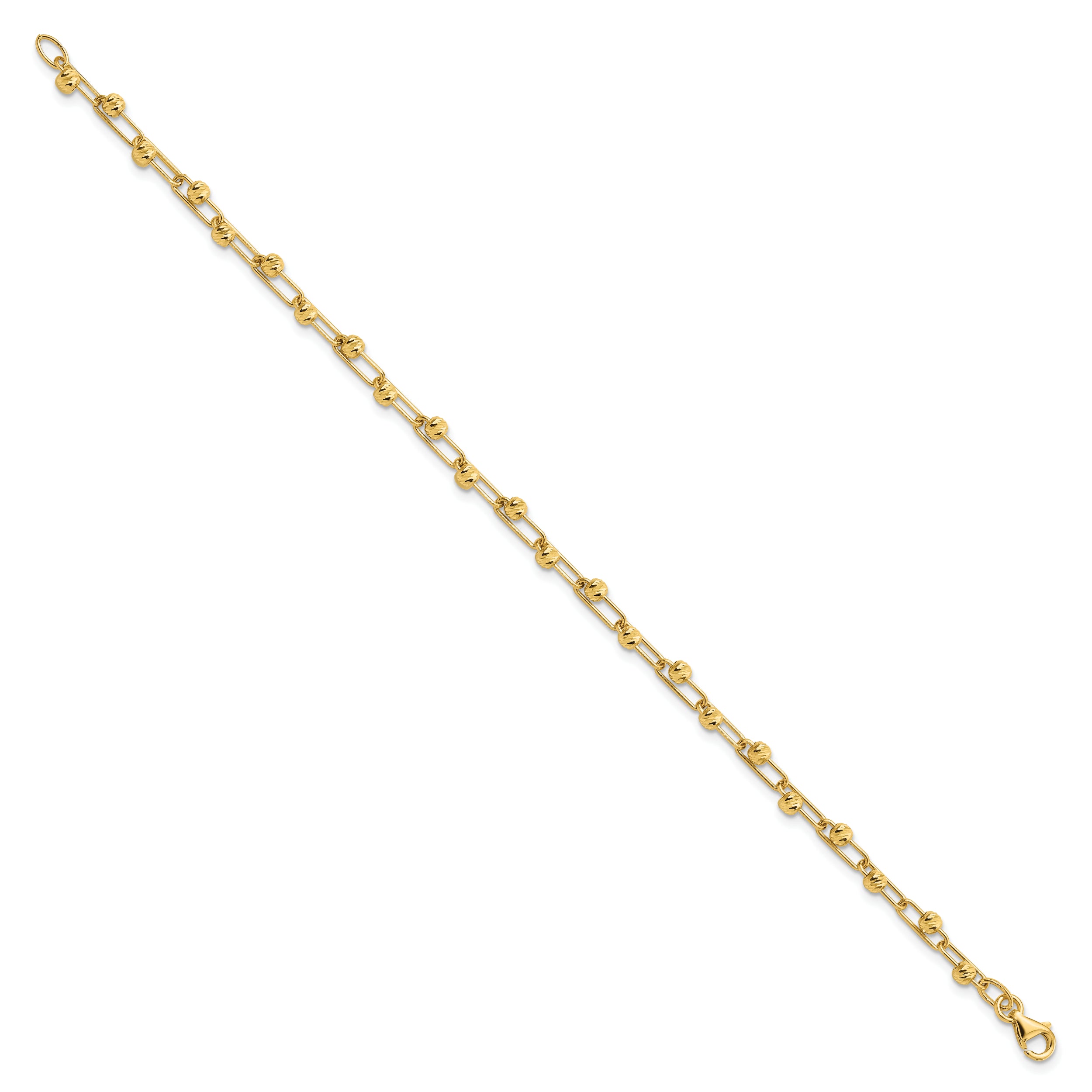 14K Polished Diamond-cut Beads Link Bracelet