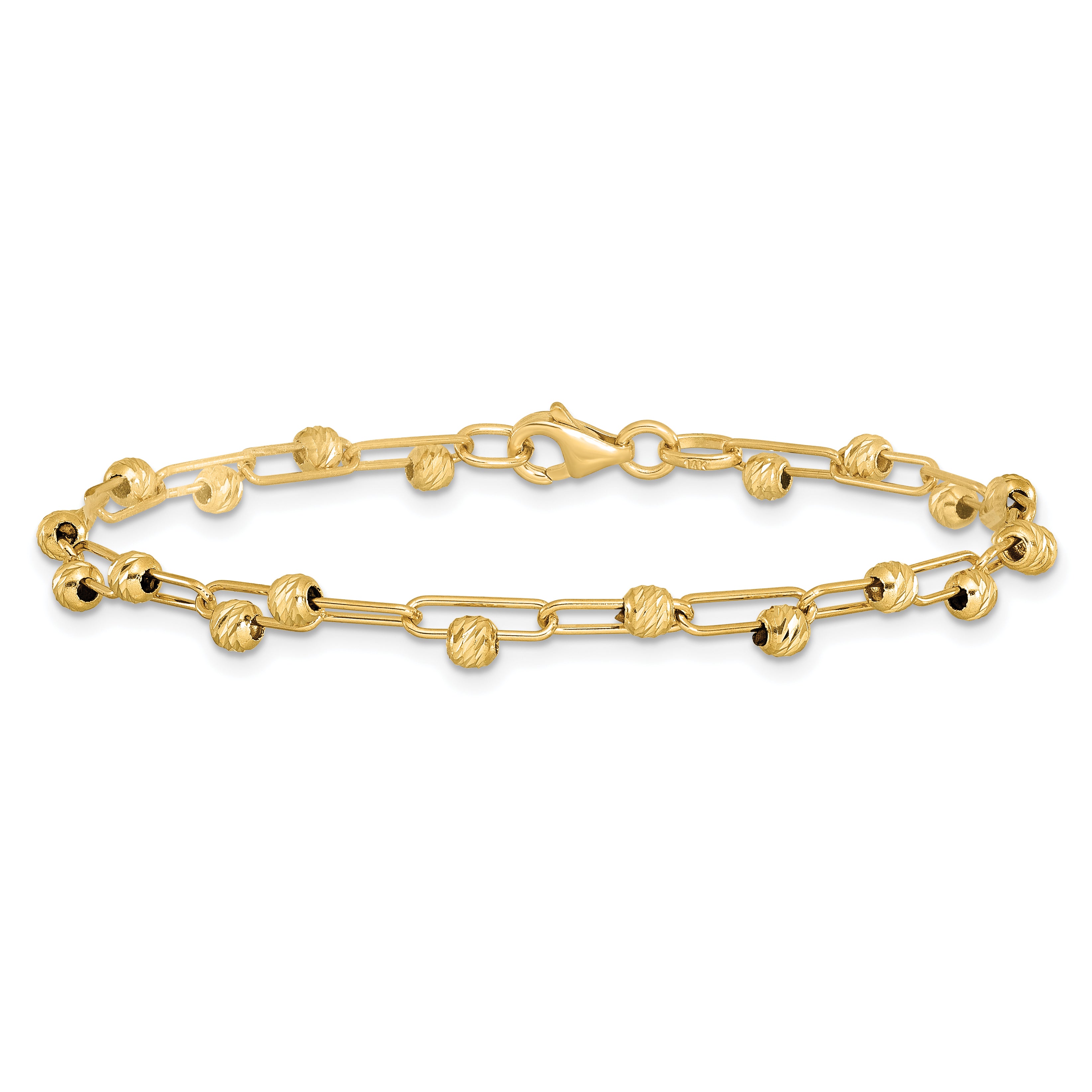 14K Polished Diamond-cut Beads Link Bracelet